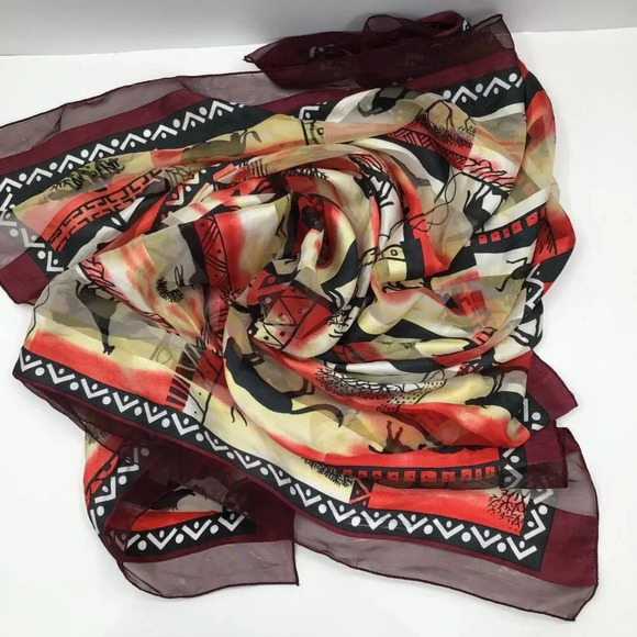 VTG Serengeti Safari Scarf Satin African Animals Sunset Afrocentric Large Square - Picture 13 of 14